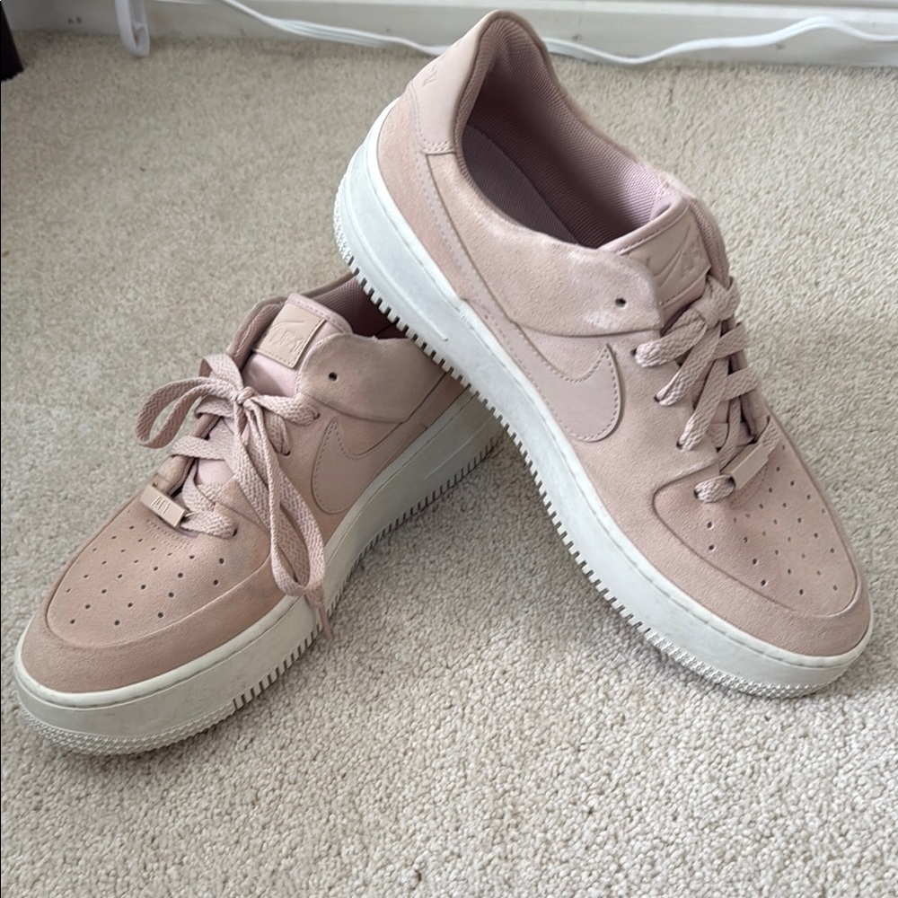 Nike Pink and White Sneakers with Suede Upper AF-1
